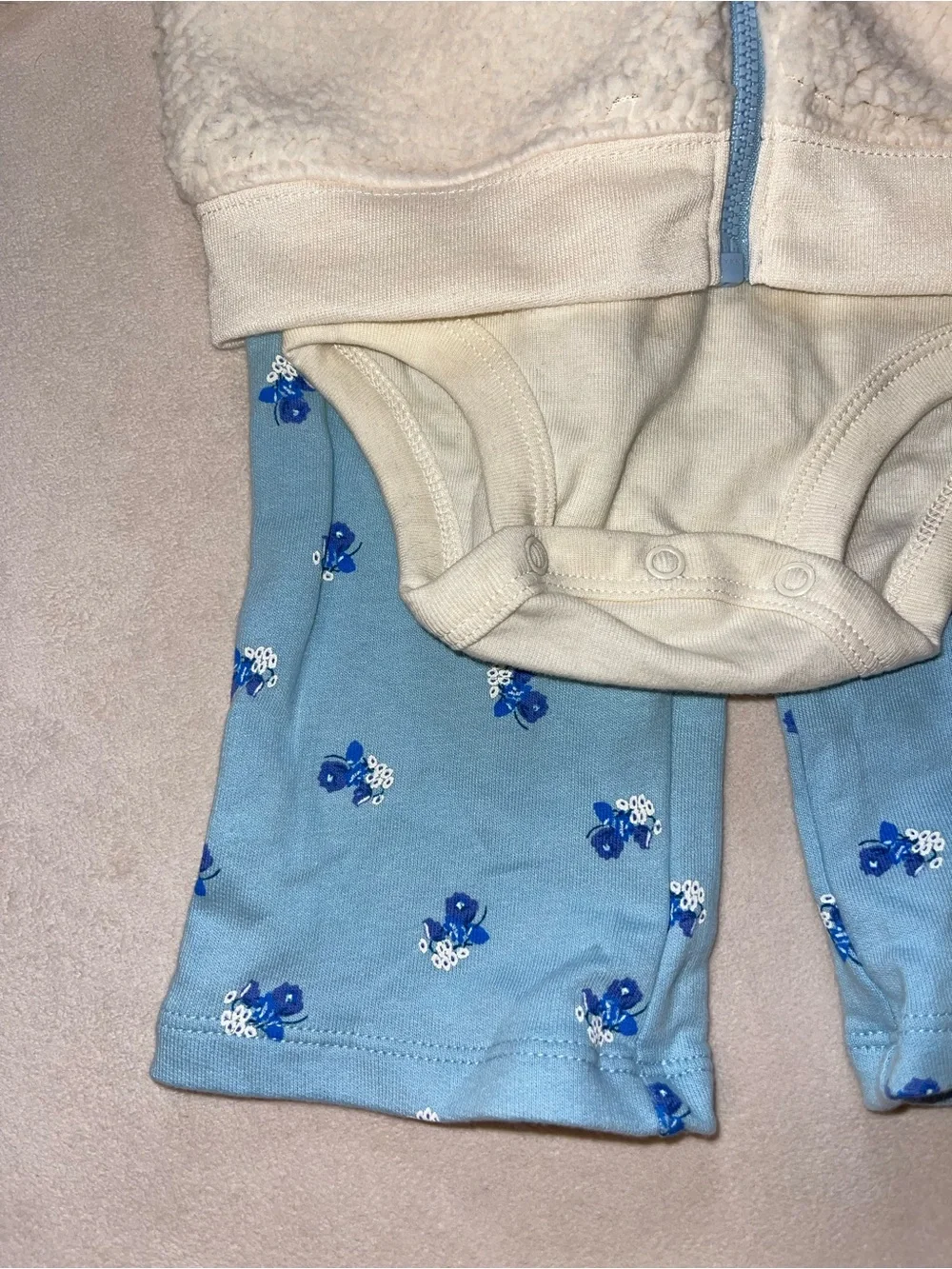Carter's Cream and Light Blue Sherpa Jacket‎ & Floral Pant Set